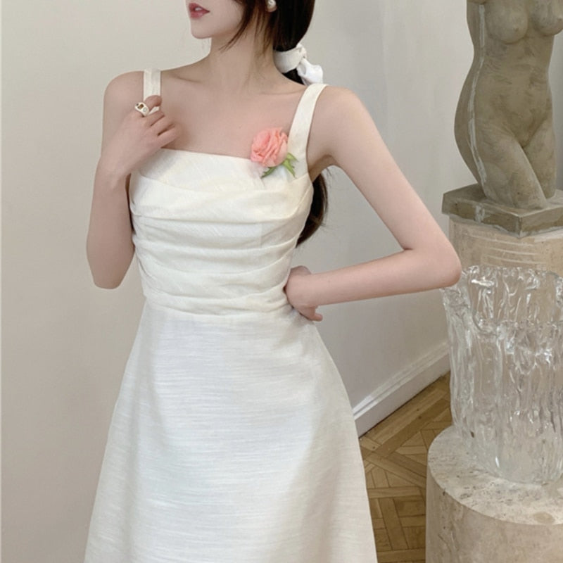 POSHOOT French Elegant Midi Dresses Women Korean Fahion Sleeveless Sweet Casual Dress Females Chic Evening Party Dresses 2022 Summer