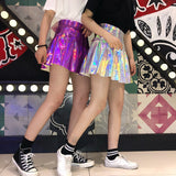 POSHOOT Japanese Korea Holographic Pleated Skirts 2022 Women PU Solid Harajuku Casual Laser Hight Waist Mini Short Skirt Women Rainbow