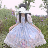 POSHOOT Sweet Kawaii Lolita Style Women Dresses 2022 Summer Fashion Fresh Gauze Lace Peter Pan Collar Butterfly Sleeve Lady Dress Female