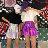 POSHOOT Japanese Korea Holographic Pleated Skirts 2022 Women PU Solid Harajuku Casual Laser Hight Waist Mini Short Skirt Women Rainbow