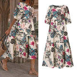 POSHOOT Women's Party Dress Summer Bohemian Long Dresses Short Sleeve Sundress Floral Printed Dress VONDA Casual Robe Femme Plus Size