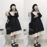POSHOOT Japanese Vintage Harajuku Gothic Lolita Style Women Streetwear Midi Dress 2022 Autumn Stand Lantern Sleeve Loose Dresses Vestido
