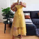 Poshoot  Elegant Robes Women Summer Pleated Puff Sleeve Loose Dresses VONDA Casual Lapel Collar Button Up Baggy Vestido Oversize Sundress