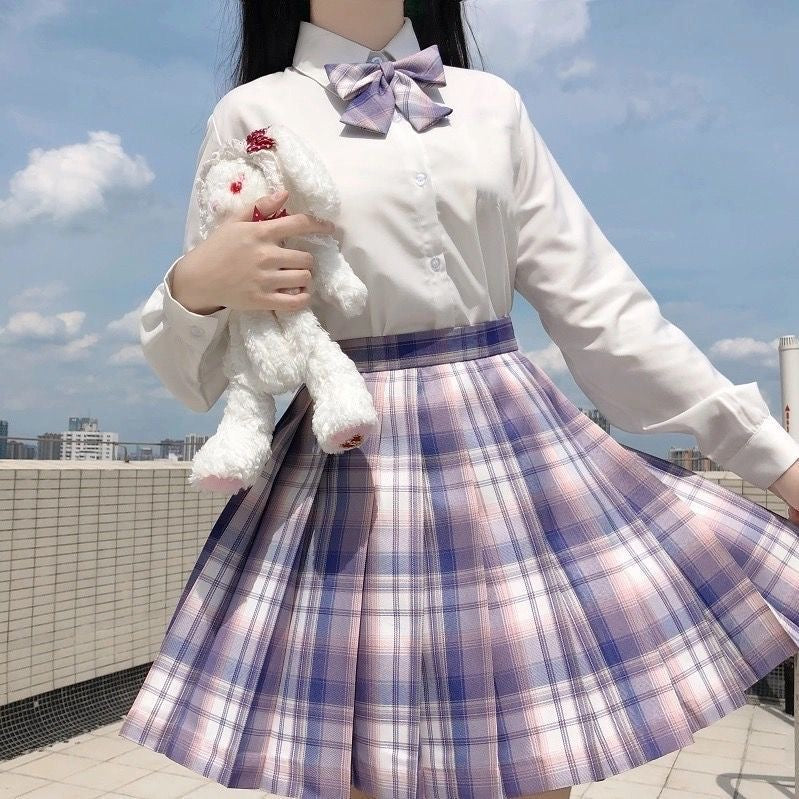 POSHOOT 2022School Girl Uniform Pleated Skirts Japanese School Uniform High Waist A-Line Plaid Skirt Sexy JK Uniforms For Woman Full Set