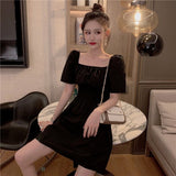 Poshoot Dresses Women Puff Sleeve Solid Summer Sexy Female Clothes Elegant Cozy Soft All-Match Simple Party Korean Style Ulzzang Retro