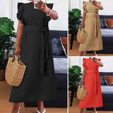 POSHOOT 2022  Women Elegant Office Dress Casual Sexy  Sundress Bohemian Belted Ruffled Party Long Dresses Vestidos Plus Size 5XL