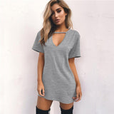 Poshoot Summer Women Tshirt Mini Dress Choker V-Neck Dresses Short Sleeve Casual Sexy Halter Boho Beach Dress Vestidos MINI Size