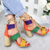 POSHOOT New Women Sandals Lace Up Summer Shoes Woman Heels Sandals Pointed Fish Mouth Gladiator Sandals Woman Pumps Hemp Rope High Heels