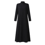 POSHOOT Autumn Dress 2022 Women Long Sleeve Turtleneck Long Maxi Dresses Ladies Black Dress Loose Pockets Casual Vestidos ZANZEA
