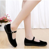 POSHOOT Women Fabric Flats Autumn Loafers Ladies Buckle Strap Black Mary Janes Casual Mother Shoes Female Comfort Breathable Footwear