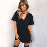 Poshoot Summer Women Tshirt Mini Dress Choker V-Neck Dresses Short Sleeve Casual Sexy Halter Boho Beach Dress Vestidos MINI Size