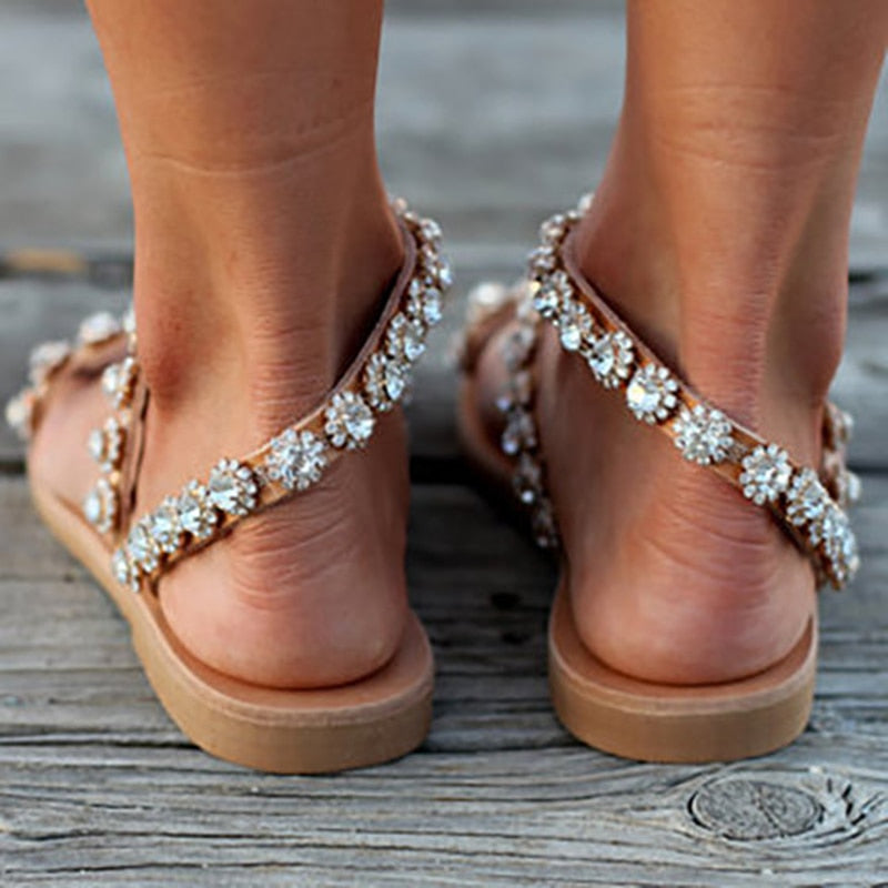 POSHOOT Women Sandals Bling Crystal Summer Shoes Woman Beach Flat Sandals Plus Size Flip Flop Ladies Soft Bottom Slippers Female 43
