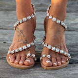 POSHOOT Women Sandals Bling Crystal Summer Shoes Woman Beach Flat Sandals Plus Size Flip Flop Ladies Soft Bottom Slippers Female 43