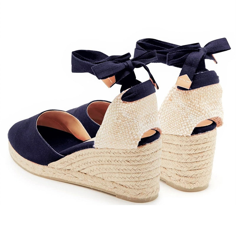 POSHOOT Women Sandals Retro Wedges Shoes Woman Summer Platform Sandals Lace Up Chunky Heigh Heels Sandalias Mujer Wedge Heel Shoes Lady