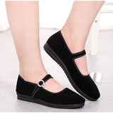 POSHOOT Women Fabric Flats Autumn Loafers Ladies Buckle Strap Black Mary Janes Casual Mother Shoes Female Comfort Breathable Footwear