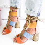 POSHOOT New Women Sandals Lace Up Summer Shoes Woman Heels Sandals Pointed Fish Mouth Gladiator Sandals Woman Pumps Hemp Rope High Heels