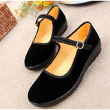 POSHOOT Women Fabric Flats Autumn Loafers Ladies Buckle Strap Black Mary Janes Casual Mother Shoes Female Comfort Breathable Footwear