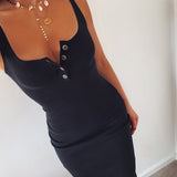 POSHOOT  Knee-Length Dress Knitted Elastic Sleeveless Bodycon Elegant Women 2023 Summer  V-Neck Button Party Slim Dresses