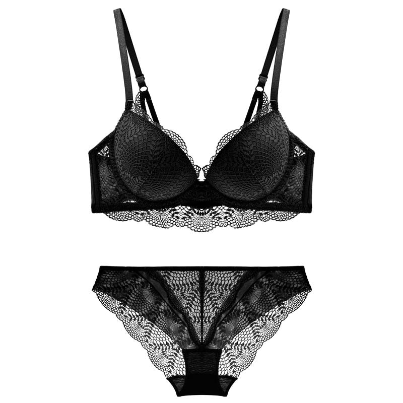 POSHOOT  New Women's Underwear Set Lace  Push-Up Bra And Panty Sets Comfortable Brassiere Adjustable Gathered Lingerie