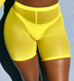 Poshoot 2023 Summer Fashion Yellow Mesh Transaparent  Women Casual Shorts Ladies High Waist Shorts Summer Shorts  Shorts