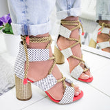 POSHOOT New Women Sandals Lace Up Summer Shoes Woman Heels Sandals Pointed Fish Mouth Gladiator Sandals Woman Pumps Hemp Rope High Heels