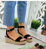 POSHOOT Women Weave Patch Shoes Slip On Peep Toe Ladies Cork Wedge Sandals Female Platform Summer Trifle Sandals Shoes Flats Size 35-43
