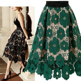 POSHOOT  Elegant lace women midi skirt summer vintage solid A-line high waist female party night skirts faldas mujer moda