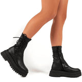 POSHOOT Women Ankle Boots Fashion Zipper Shoes Plafrom Fashion PU Plus Size Footwear Female Fashion Comfot Botas 2022 New Autumn Shoes