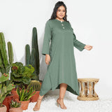 POSHOOT Women Elegant O Neck Long Sleeve Mid-Calf Dress Vintage Autumn Solid Kaftan Vestidos Casual Loose Sundress Plus Size 5XL