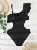 Back To School Poshoot 2022 Black Swimsuit Solid One Piece Swimwear Female One Shoulder Bathing Suit Women Swimming Summer Beach Wear
