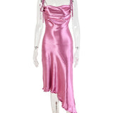 Metallic Satin Straps Long Dress Summer Backless Women Asymmetrical Dress Female Elegant Christmas Party Vestidos