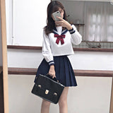 POSHOOT Japanese Style S-2Xl Student Girls School Uniforms Girls Navy Costume Women Sexy Navy JK Suit Sailor Blouse Pleated Skirt