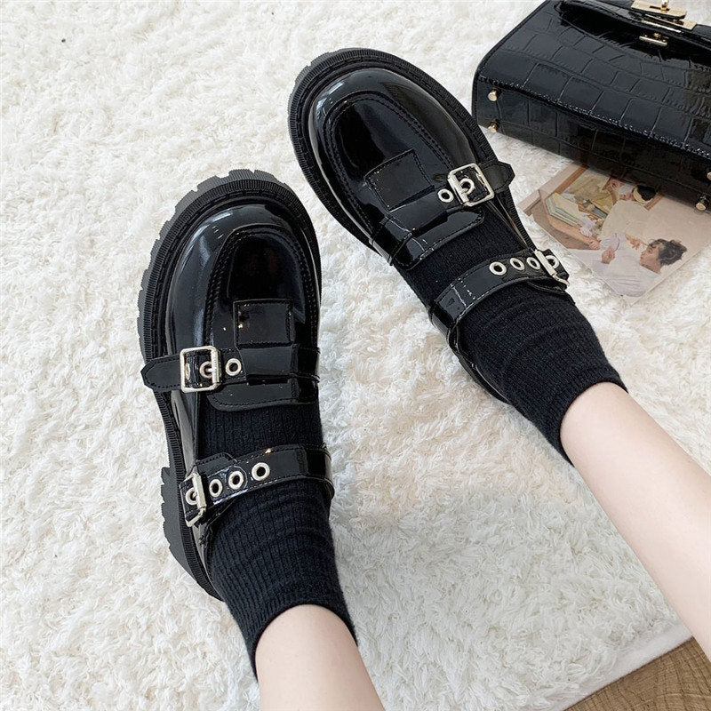POSHOOT Lolita Shoes Patent Leather Mary Janes Shoes 2022  New Women Platform Shoes Buckle Girls Thick Sole Ladies Shoes Black
