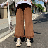POSHOOT Japanese Kawaii Preppy Style Ruffles Girl's 2022 Autumn Loose Fall Women Solid Lolita Style Capris High Waist Leg Trousers Pants
