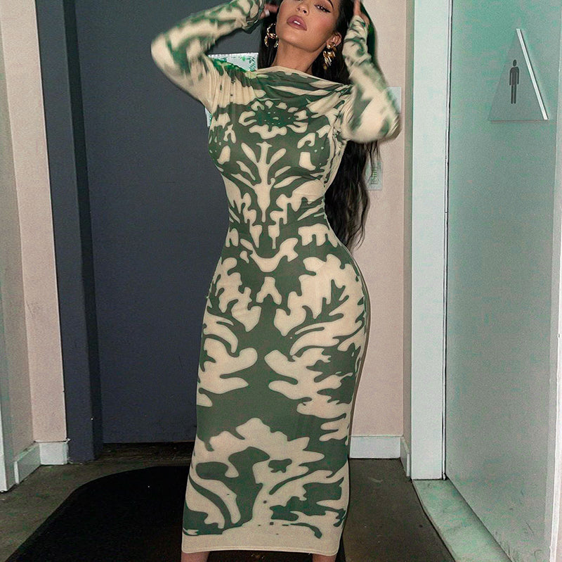 POSHOOT  2023 Long Sleeve Backless  Camouflage Dress Summer Women Fashion Streetwear Outfits Solid Club Clothing