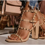 POSHOOT Women Fashion Sandals Crystal Chain High Heels Female Shoes Woman Square Heel Open Toe Buckle Strap Ladies Sandals 2022 New