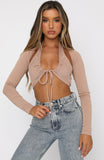 Poshoot   Women Ladies Clothes Suit Casual Solid Two-pieces Tops Front Drawstring Halter Camisole+Long Sleeve Backless Crop Tops
