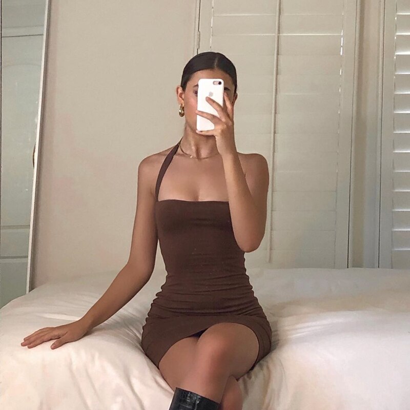 Poshoot Hanging Neck Strapless Low-Cut Sexy Sling Dress Female Summer Tight-Fitting Thin Hip Dress Dresses For Women 2022 Party Dresses