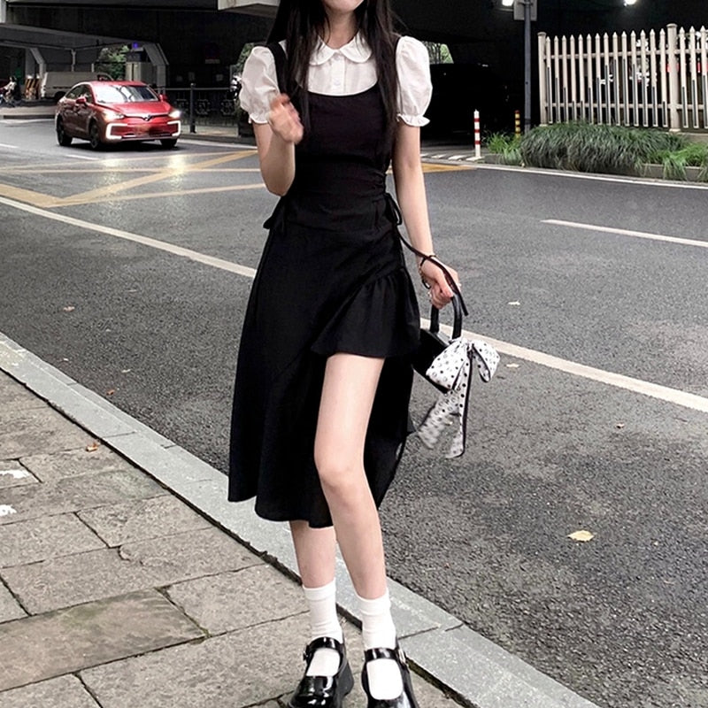 POSHOOT Black Gothic Y2k Midi Dress Women Elegant One Piece Dress Korean Vintage Beach Party Dresses Summer 2022 Ladies Kawaii Clothes