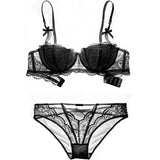 POSHOOT  New Fashion Women Underwear Set Lace  Push-Up Bra And Panty Sets Hollow Brassiere Adjustable Straps Gathered Lingerie