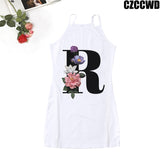 Poshoot 2023 Vintage Letter Of The Alphabet Print Harajuku Aesthetic Clothes Woman Dress  Tight Summer Dress Robe Femme