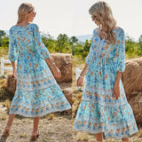 POSHOOT Casual Dress Cotton Midi Chiffon Boho Clothing With Flowers Floral Pattern Summer Loose 2022 Fashion Women A-Line V-Neck Empire