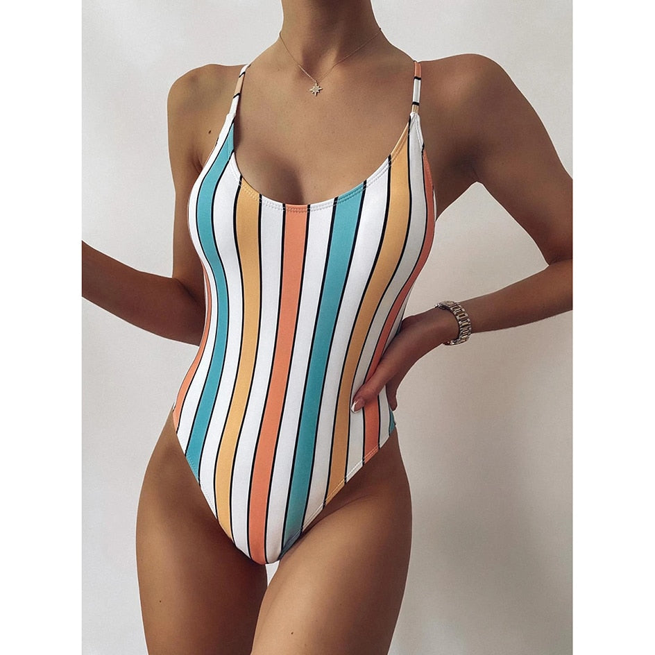 One Piece Swimsuit Women Swimwear 2023  Striped Bathing Suit Woman Bikini Swimming for Beach Wear Monokini Female Swimsuits