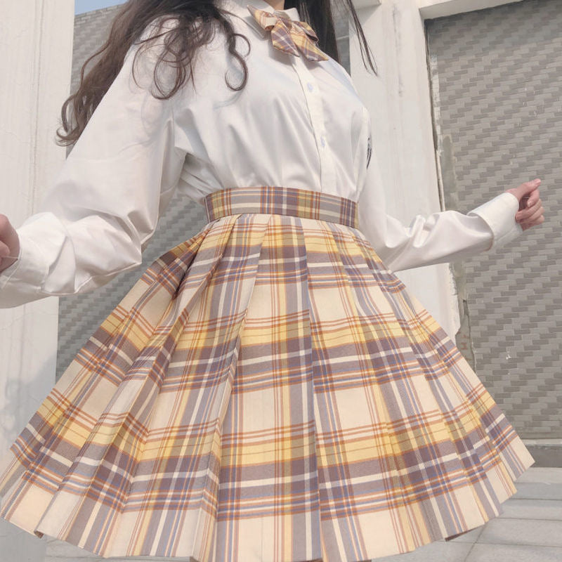 POSHOOT 2022School Girl Uniform Pleated Skirts Japanese School Uniform High Waist A-Line Plaid Skirt Sexy JK Uniforms For Woman Full Set