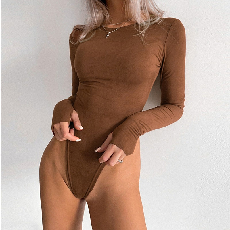 Poshoot    V Neck Button Bodycon Bodysuit Women Solid Long Sleeve Overall Body Tops Rompers Casual Autumn Winter Slim Bodysuits