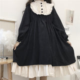 POSHOOT Japanese Style 2022 Autumn Women's Dresses O-Neck High Waist Slimming Contrast-Color Ruffled Sweet Lolita Dress Kawaii Clothing