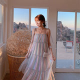 Poshoot 2022 Summer New French Temperament Rainbow Suspender Dress Stretch Chiffon Ruffled Strapless Dress