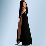 Poshoot  Fall 2023 Fashion Bandage Long Sleeve  Backless Maxi Dress Women Clothing Elegant Club Party Split Dresses
