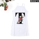 Poshoot 2023 Vintage Letter Of The Alphabet Print Harajuku Aesthetic Clothes Woman Dress  Tight Summer Dress Robe Femme