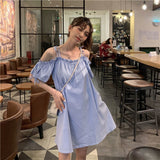 Poshoot Dresses For Women 2022 Sweet Puff Sleeve Solid  A-Line Mini Dress Slash Neck Off Shoulder Women's Summer Dress Vestidos De Mujer